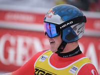 Franjo Von Allmen of Team Switzerland competes during the Audi FIS Alpine Ski World Cup, Men's Super Giant race on Saslong Slope in Val Gard...