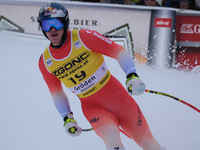 Franjo Von Allmen of Team Switzerland competes during the Audi FIS Alpine Ski World Cup, Men's Super Giant race on Saslong Slope in Val Gard...