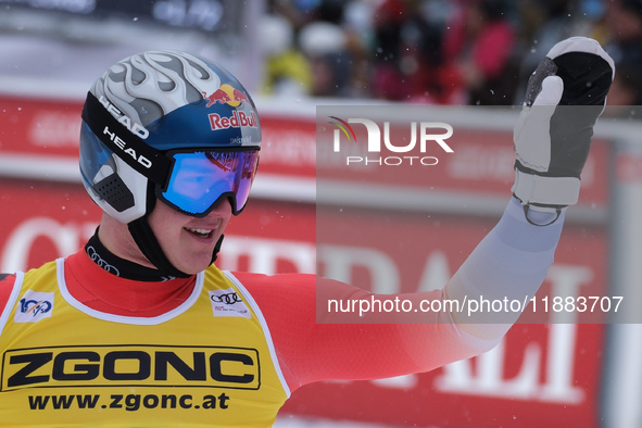 Franjo Von Allmen of Team Switzerland competes during the Audi FIS Alpine Ski World Cup, Men's Super Giant race on Saslong Slope in Val Gard...