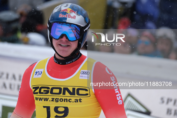 Franjo Von Allmen of Team Switzerland competes during the Audi FIS Alpine Ski World Cup, Men's Super Giant race on Saslong Slope in Val Gard...