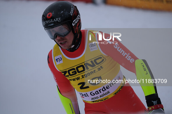 Gino Caviziel of Team Switzerland competes in the Audi FIS Alpine Ski World Cup, Men's Super Giant race on Saslong Slope in Val Gardena, Boz...