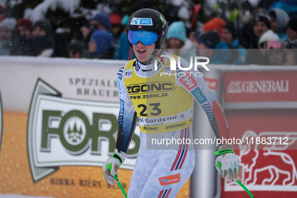 Fredrik Moeller of Team Norway competes during the Audi FIS Alpine Ski World Cup, Men's Super Giant race on Saslong Slope in Val Gardena, Bo...