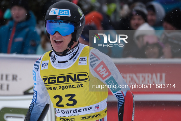 Fredrik Moeller of Team Norway competes during the Audi FIS Alpine Ski World Cup, Men's Super Giant race on Saslong Slope in Val Gardena, Bo...