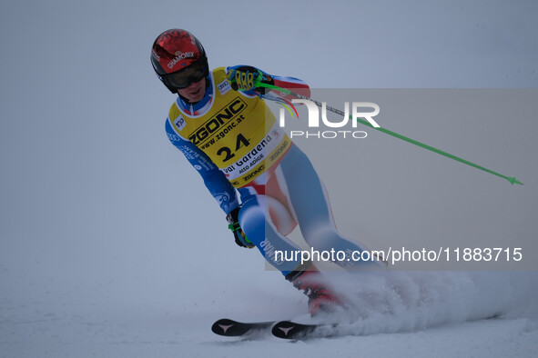 Blaise Giezendanner of Team France competes during the Audi FIS Alpine Ski World Cup, Men's Super Giant race on Saslong Slope in Val Gardena...