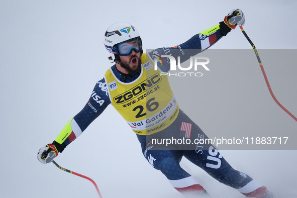 Jared Goldberg of Team United States competes and secures 2nd place during the Audi FIS Alpine Ski World Cup, Men's Super Giant race on Sasl...