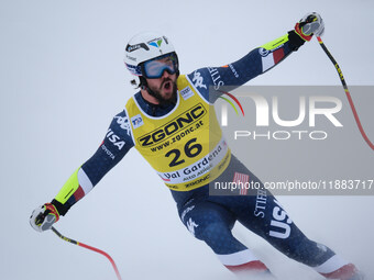 Jared Goldberg of Team United States competes and secures 2nd place during the Audi FIS Alpine Ski World Cup, Men's Super Giant race on Sasl...