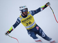 Jared Goldberg of Team United States competes and secures 2nd place during the Audi FIS Alpine Ski World Cup, Men's Super Giant race on Sasl...