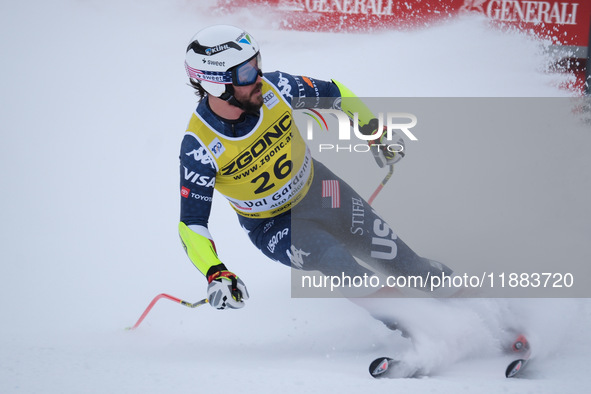 Jared Goldberg of Team United States competes in the Audi FIS Alpine Ski World Cup, Men's Super Giant race on Saslong Slope in Val Gardena,...