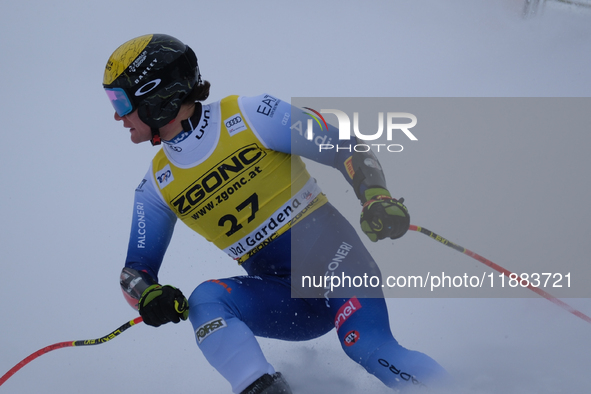 Giovanni Franzoni of Team Italy competes during the Audi FIS Alpine Ski World Cup, Men's Super Giant race on Saslong Slope in Val Gardena, B...