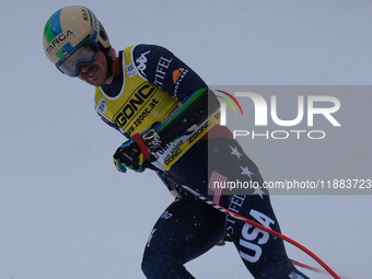 River Radamus of Team United States competes during the Audi FIS Alpine Ski World Cup, Men's Super Giant race on Saslong Slope in Val Garden...