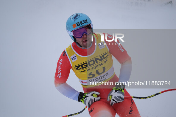 Alexis Monney of Team Switzerland competes during the Audi FIS Alpine Ski World Cup, Men's Super Giant race on Saslong Slope in Val Gardena,...