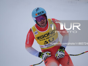 Alexis Monney of Team Switzerland competes during the Audi FIS Alpine Ski World Cup, Men's Super Giant race on Saslong Slope in Val Gardena,...