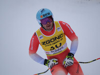 Alexis Monney of Team Switzerland competes during the Audi FIS Alpine Ski World Cup, Men's Super Giant race on Saslong Slope in Val Gardena,...