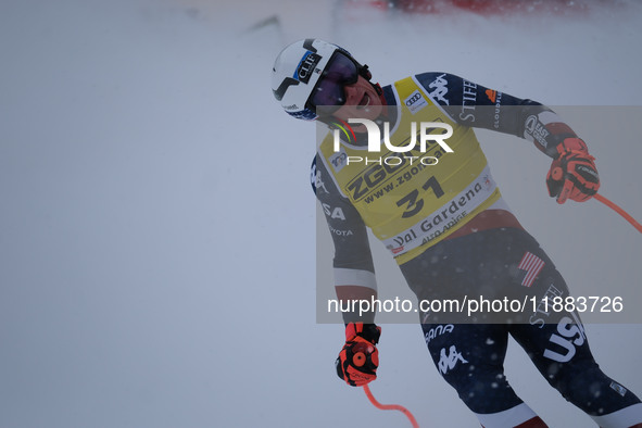 Sam Morse of Team United States competes during the Audi FIS Alpine Ski World Cup, Men's Super Giant race on Saslong Slope in Val Gardena, B...