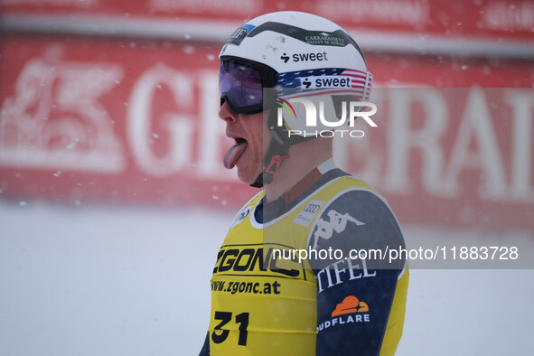 Sam Morse of Team United States competes during the Audi FIS Alpine Ski World Cup, Men's Super Giant race on Saslong Slope in Val Gardena, B...