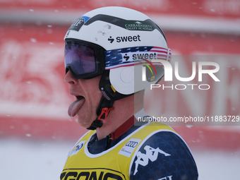 Sam Morse of Team United States competes during the Audi FIS Alpine Ski World Cup, Men's Super Giant race on Saslong Slope in Val Gardena, B...