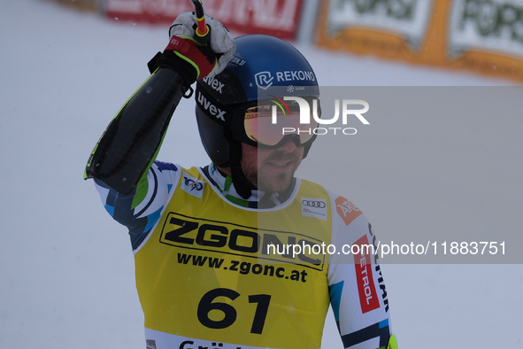 Miha Hrobat of Team Slovenia competes during the Audi FIS Alpine Ski World Cup, Men's Super Giant race on Saslong Slope in Val Gardena, Boze...