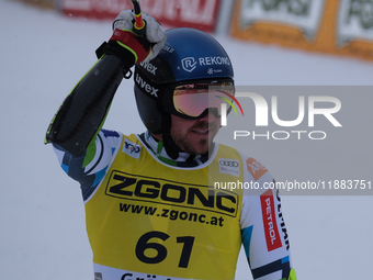 Miha Hrobat of Team Slovenia competes during the Audi FIS Alpine Ski World Cup, Men's Super Giant race on Saslong Slope in Val Gardena, Boze...