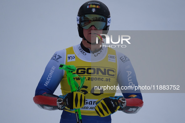 Max Perathoner of Team Italy competes during the Audi FIS Alpine Ski World Cup, Men's Super Giant race on Saslong Slope in Val Gardena, Boze...