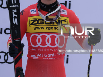 Marco Odermatt of Team Switzerland takes 3rd place during the Audi FIS Alpine Ski World Cup Men's Super Giant race on Saslong Slope in Val G...