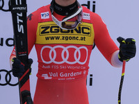 Marco Odermatt of Team Switzerland takes 3rd place during the Audi FIS Alpine Ski World Cup Men's Super Giant race on Saslong Slope in Val G...