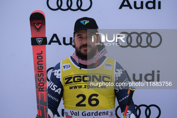 Jared Goldberg of Team United States takes 2nd place during the Audi FIS Alpine Ski World Cup, Men's Super Giant race on Saslong Slope in Va...