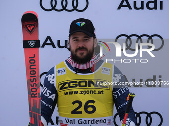 Jared Goldberg of Team United States takes 2nd place during the Audi FIS Alpine Ski World Cup, Men's Super Giant race on Saslong Slope in Va...