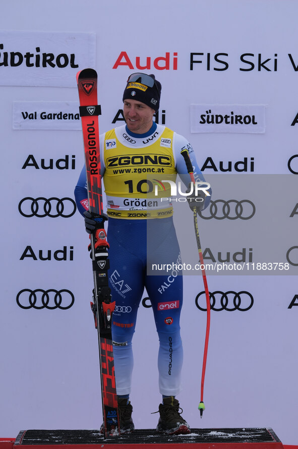 Mattia Casse of Team Italy secures first place in the Audi FIS Alpine Ski World Cup, Men's Super Giant race on Saslong Slope in Val Gardena,...