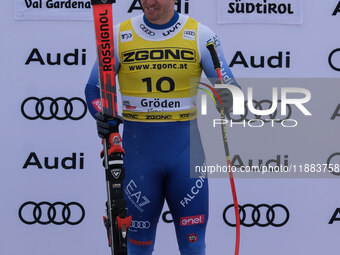 Mattia Casse of Team Italy secures first place in the Audi FIS Alpine Ski World Cup, Men's Super Giant race on Saslong Slope in Val Gardena,...