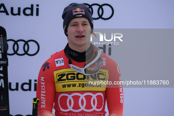 Marco Odermatt of Team Switzerland is in 3rd place in the Audi FIS Alpine Ski World Cup, Men's Super Giant race on Saslong Slope in Val Gard...