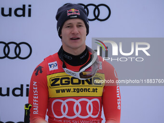 Marco Odermatt of Team Switzerland is in 3rd place in the Audi FIS Alpine Ski World Cup, Men's Super Giant race on Saslong Slope in Val Gard...