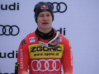 Marco Odermatt of Team Switzerland is in 3rd place in the Audi FIS Alpine Ski World Cup, Men's Super Giant race on Saslong Slope in Val Gard...