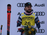 Jared Goldberg of Team United States secures 2nd place during the Audi FIS Alpine Ski World Cup Men's Super Giant race on Saslong Slope in V...