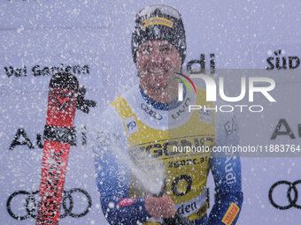 Mattia Casse of Team Italy celebrates the victory of the Audi FIS Alpine Ski World Cup, Men's Super Giant race on Saslong Slope in Val Garde...