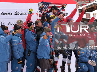 Jared Goldberg of Team United States and the United States National Ski Team celebrates second place in the Audi FIS Alpine Ski World Cup, M...