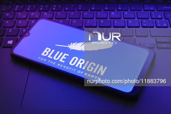 The Blue Origin logo appears on a smartphone screen in this illustration photo in Reno, United States, on December 20, 2024. 