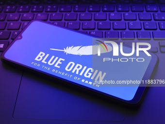 The Blue Origin logo appears on a smartphone screen in this illustration photo in Reno, United States, on December 20, 2024. (