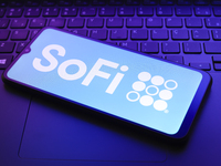 The SoFi Technologies, Inc. logo appears on a smartphone screen in this illustration photo in Reno, United States, on December 20, 2024. (