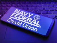 The Navy Federal Credit Union logo appears on a smartphone screen in this illustration photo in Reno, United States, on December 20, 2024. (