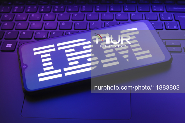 The International Business Machines Corporation (IBM) logo appears on a smartphone screen in this illustration photo in Reno, United States,...