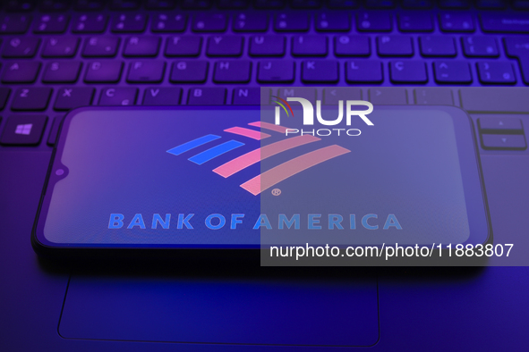 The Bank of America logo appears on a smartphone screen in this illustration photo in Reno, United States, on December 20, 2024. 