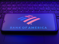 The Bank of America logo appears on a smartphone screen in this illustration photo in Reno, United States, on December 20, 2024. (