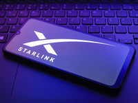 The Starlink logo appears on a smartphone screen in this illustration photo in Reno, United States, on December 20, 2024. (