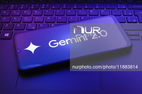 The Gemini 2.0 logo appears on a smartphone screen in this illustration photo in Reno, United States, on December 20, 2024. 