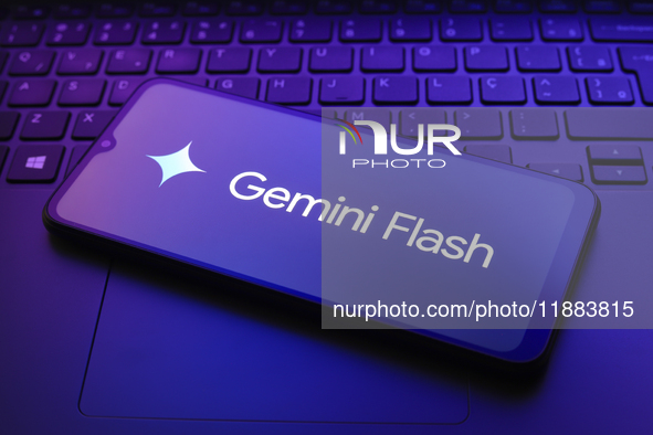 The Gemini Flash logo appears on a smartphone screen in this illustration photo in Reno, United States, on December 20, 2024. 