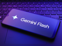 The Gemini Flash logo appears on a smartphone screen in this illustration photo in Reno, United States, on December 20, 2024. (