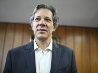 Finance Minister Fernando Haddad talks to journalists during a breakfast at the Finance Ministry in Brasilia, Brazil, on December 20, 2024....