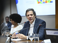 Finance Minister Fernando Haddad talks to journalists during a breakfast at the Finance Ministry in Brasilia, Brazil, on December 20, 2024....