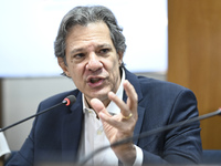 Finance Minister Fernando Haddad talks to journalists during a breakfast at the Finance Ministry in Brasilia, Brazil, on December 20, 2024....