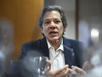 Finance Minister Fernando Haddad talks to journalists during a breakfast at the Finance Ministry in Brasilia, Brazil, on December 20, 2024....